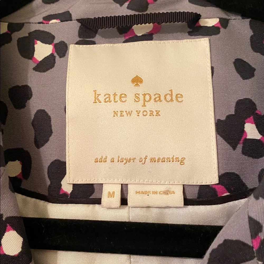 kate spade Leopard Print Single-Breasted with gray background Trench Coat. - Picture 2 of 3